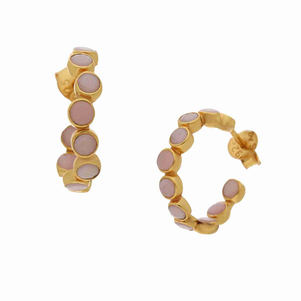 Dew Drops Pink Opal Studded Hoops Earrings Gold