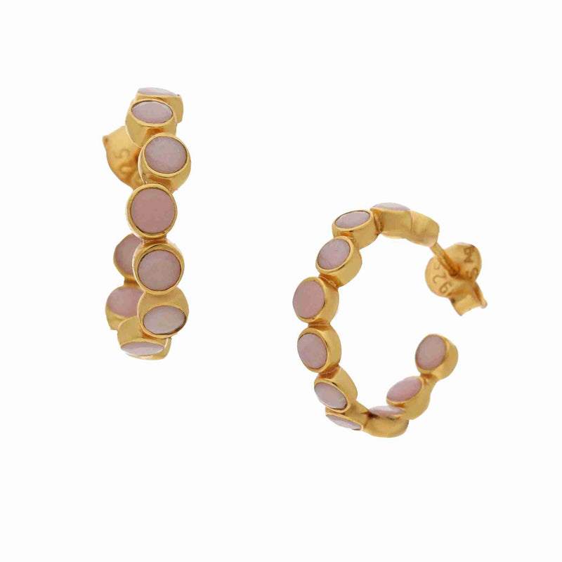 Dew Drops Pink Opal Studded Hoops Earrings Gold