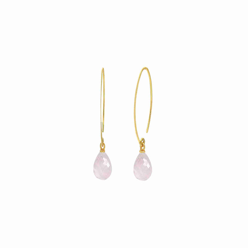 Dew Drops Small Rose Quartz Teardrop Earrings Gold