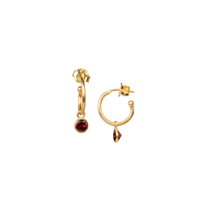 Dew Drops Hoop Earrings with Garnet Drops Gold