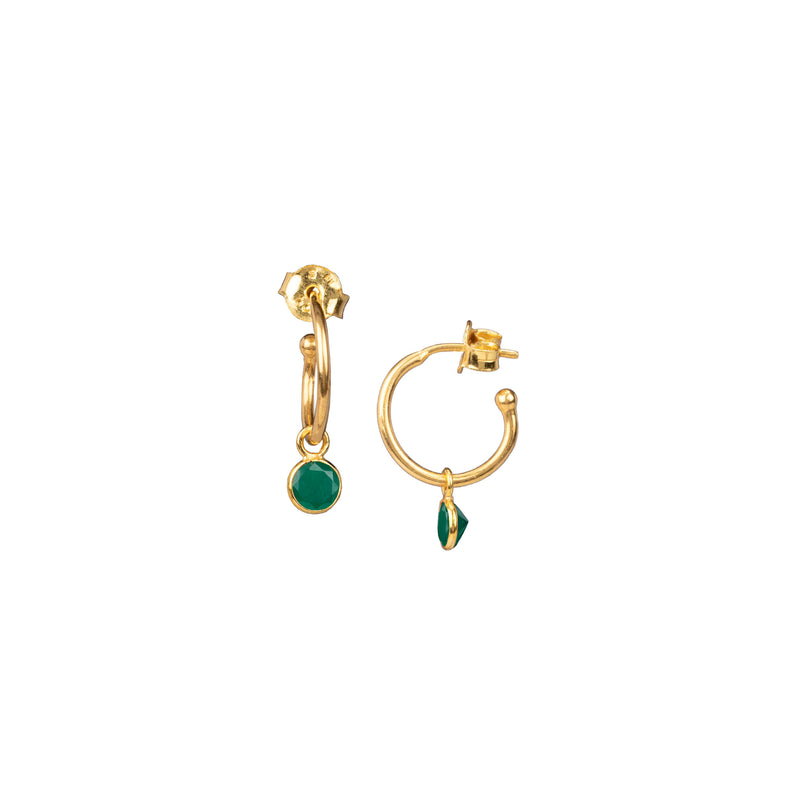 Dew Drops Hoop Earrings with Green Onyx Drops Gold