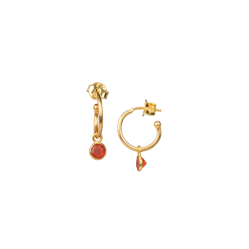 Dew Drops Hoop Earrings with Orange Carnelian Drops Gold