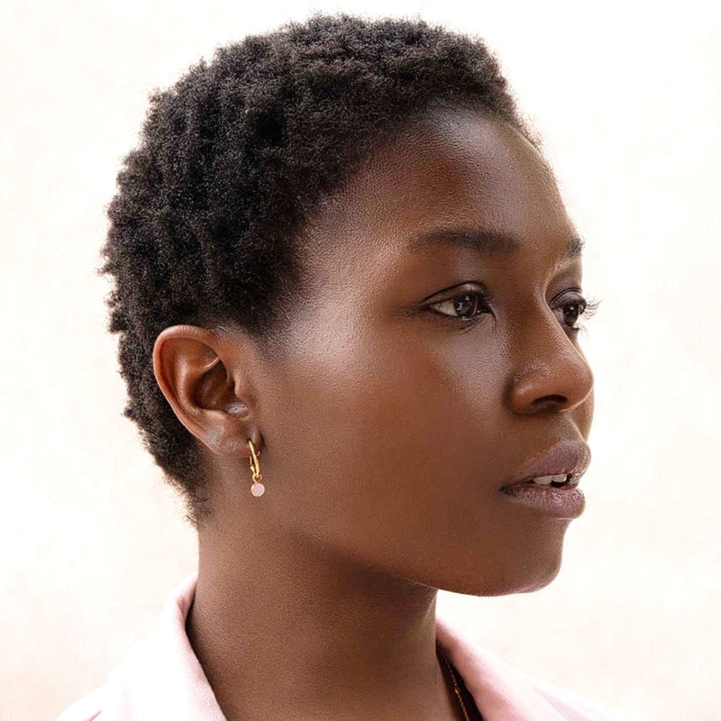 Dew Drops Hoop Earrings with Garnet Drops Gold