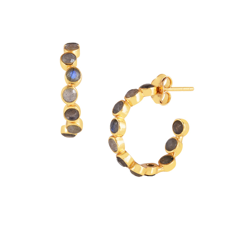 Dew Drops Labradorite Studded Hoops Earrings Gold