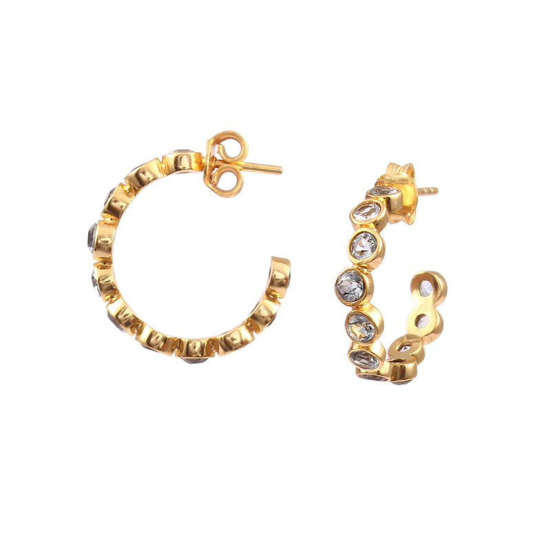 Dew Drops Blue Topaz Studded Hoops Earrings Gold