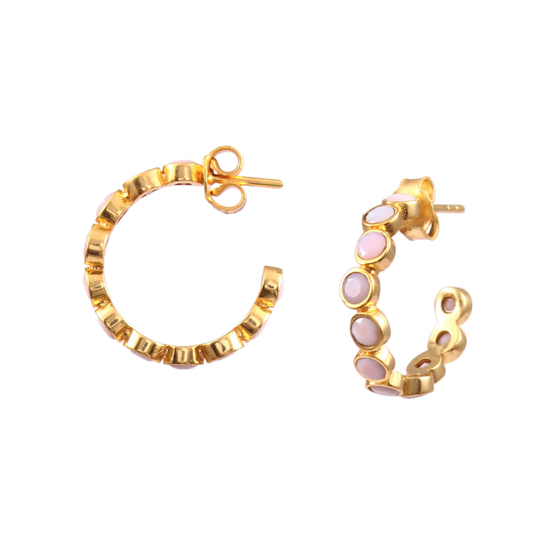 Dew Drops Pink Opal Studded Hoops Earrings Gold