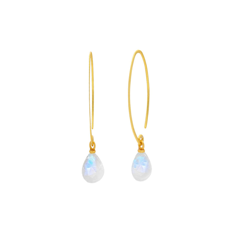 Dew Drops Small Rainbow Moonstone Teardrop Earrings Gold