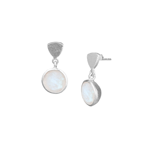 Geo Glam Half Cup Stone Drop Earrings Silver