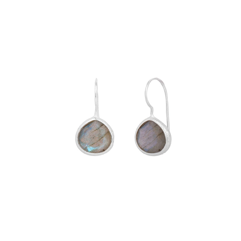 Dew Drops Labradorite Textured Drop Earrings Silver