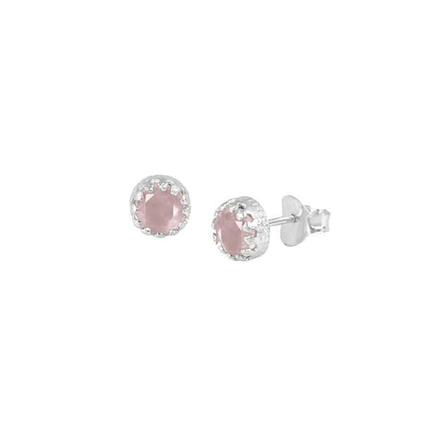 Dew Drops Rose Quartz Crown Stud Earrings Silver