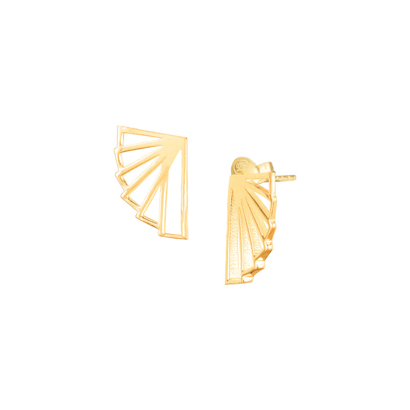 Geo Glam Art Deco Fan Stud Earrings Gold