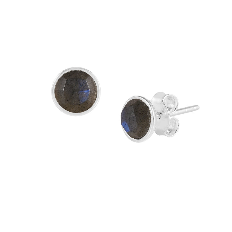 Dew Drops Labradorite Round Stud Earrings Silver