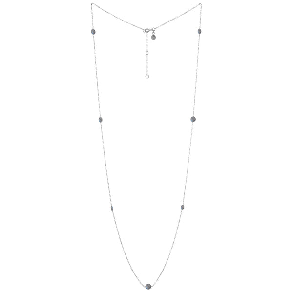 Dew Drops Dotted Labradorite Long Necklace Silver