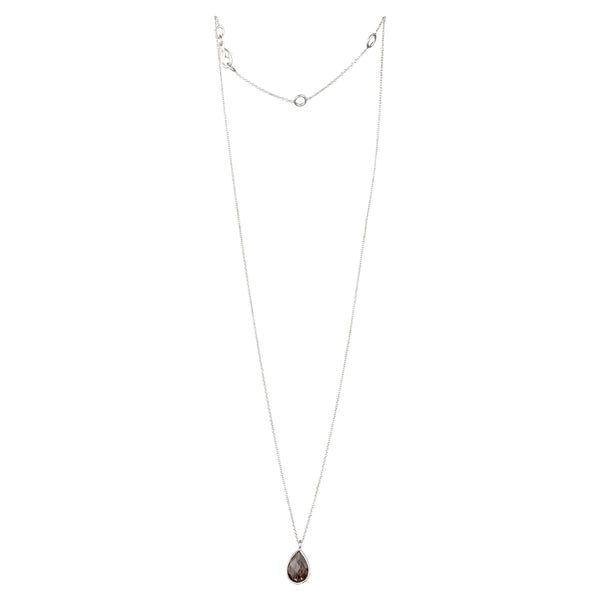 Dew Drops Smoky Quartz Teardrop Pendant Necklace Silver