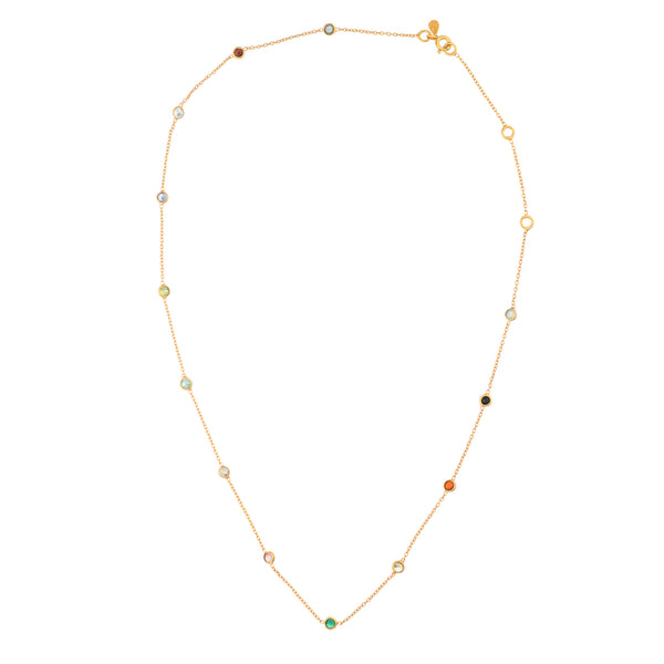 Dew Drops Dotted Gemstones Necklace Gold
