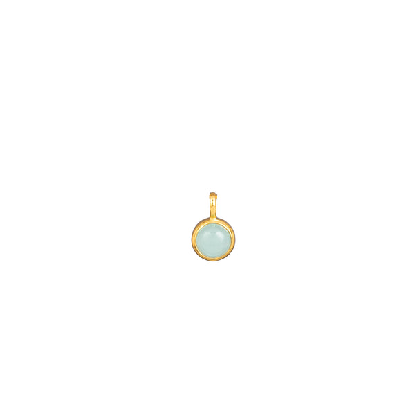 Dew Drops Aqua Calcedony Round Pendant Necklace Gold