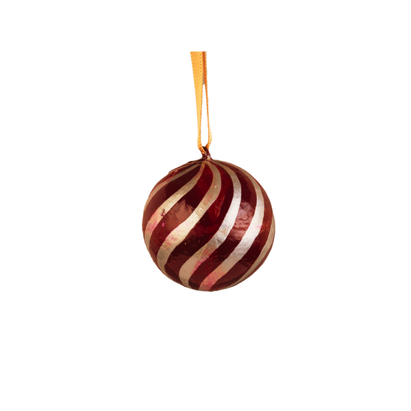 XMAS Multi-colour Swirl Stripe Balls - Maroon/Gold (Single Ball Small)