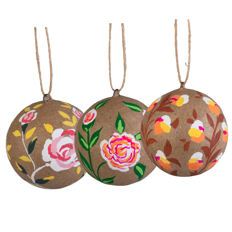 Xmas Kraft Fleurs Balls - Set of 3 pcs