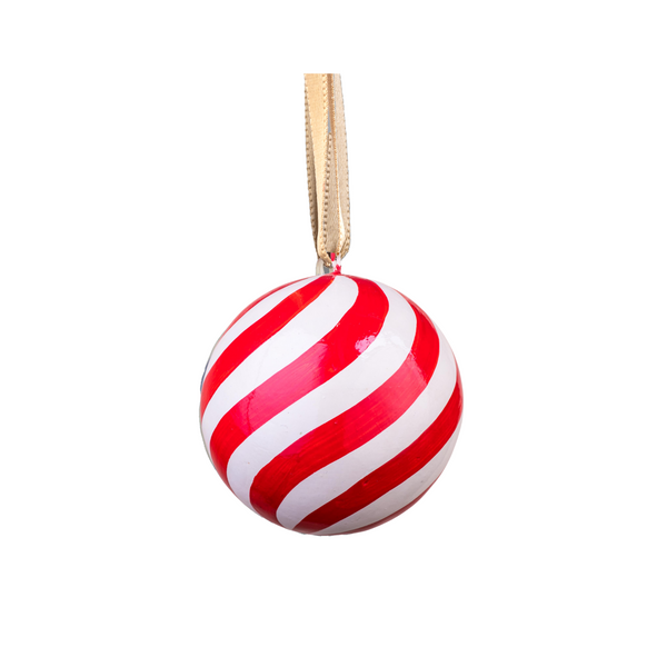 XMAS Multi-colour Swirl Stripe Balls - Red/White (Single Ball - Small)