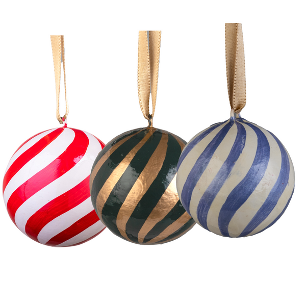 XMAS Multi-colour Swirl Stripe Balls - Red/White (Single Ball - Small)