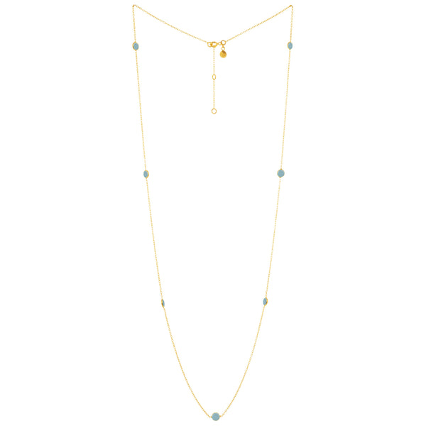 Dew Drops Dotted Aqua Chalcedony Long Necklace Gold