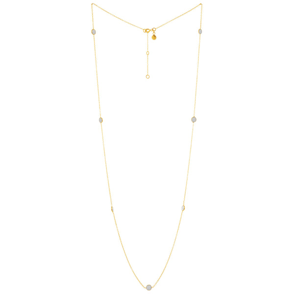 Dew Drops Dotted Rainbow Moonstone Long Necklace Gold